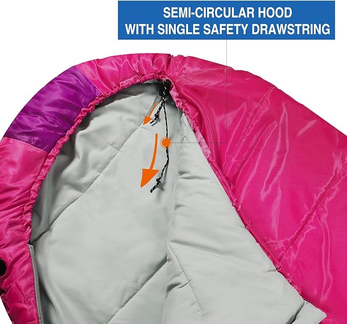 REDCAMP Kids Mummy Sleeping Bag for Camping 3 Season Cold Weather Sleeping Bag Fit BoysGirls &amp Teens Blue/Rose Red