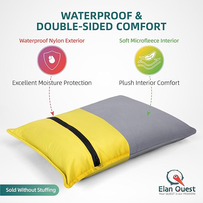 Stuffable Camping Pillow Stuff Sack (Small Yellow 2-Pack) - 10 x 14 - for Hiking Backpacking and Travel Bring Your Own Stuffing