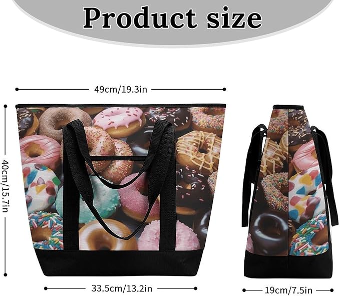 Insulated Shopping BagLarge Reusable Cooler Bags Donuts Printed Foldable Shopping BagTravel Waterproof Shoulder Bag