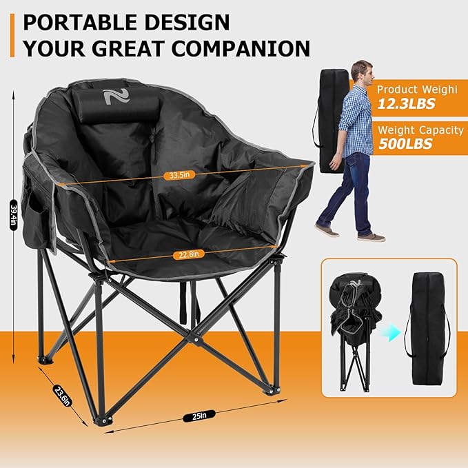 Lilypelle Oversized Heated Camping &amp Patio Lounge Chairs - 3 Heat Levels Portable Folding Moon Saucer Chair for Outdoors &amp Camping