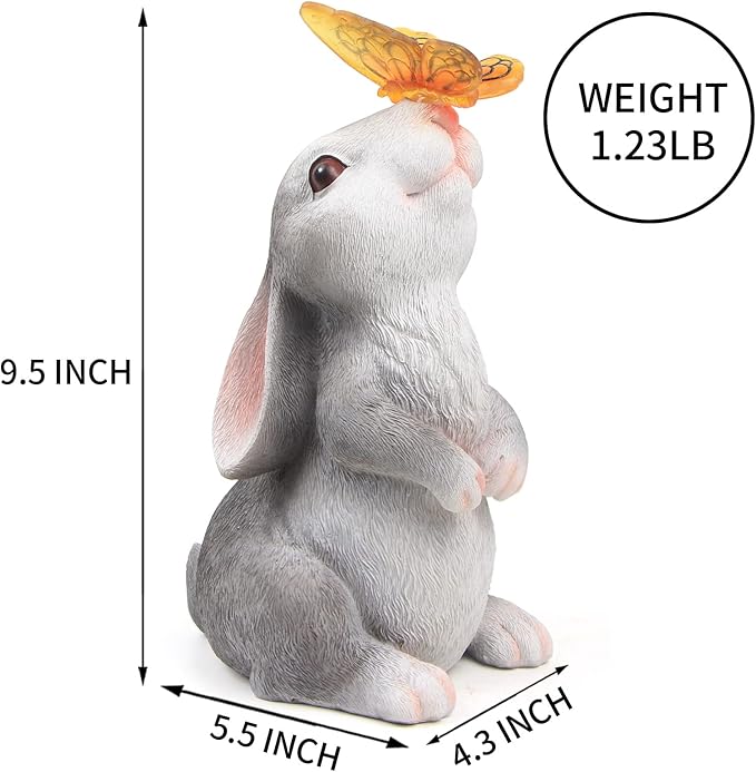 Garden Statue Outdoor Decor-Rabbit with Solar Butterfly Changing Lights Garden StatuesBunny Statue for PatioBalconyYardLawn OrnamentGardening Gifts for Mom Grandma