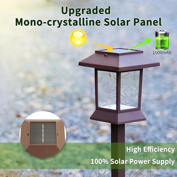 6Pack Solar Pathway Lights Outdoor Waterproof IP65 Solar Lights Outdoor with Hook Upgraded 1000mAH Battery Up to 12Hrs Auto On/Off Garden Decor for Yard Driveway Walkway (LED)
