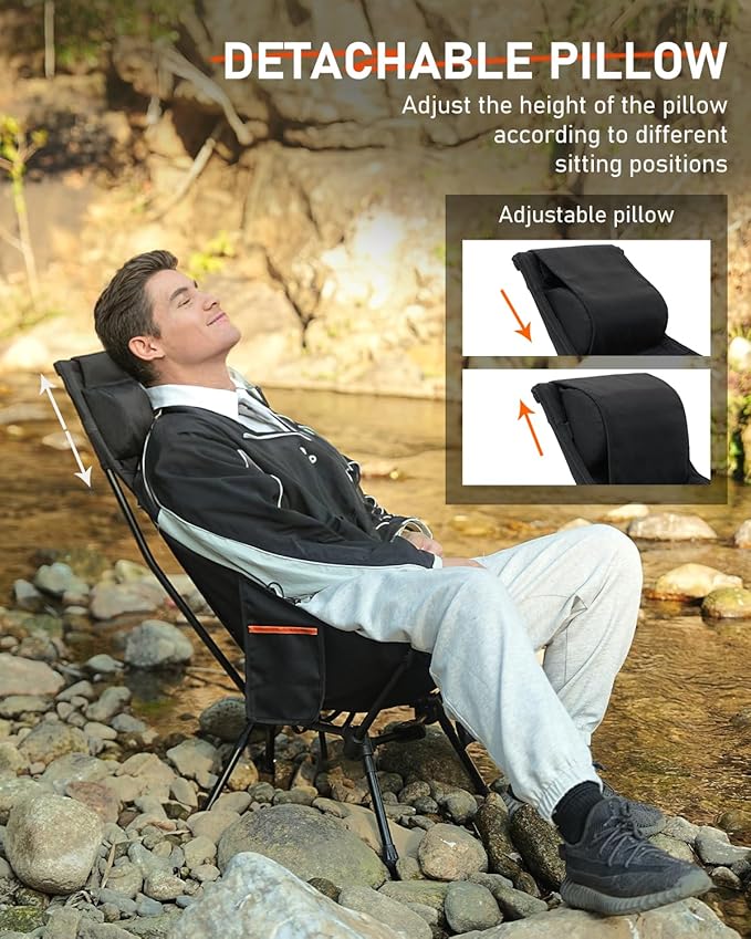 NOVSIGHT Camping Chairs - High Back Camping Chair with Adjustable Headrest and Feet Lightweight Aluminum Frame Breathable Mesh Folding Portable Camp Chair for Outdoor Hiking Beach Picnic