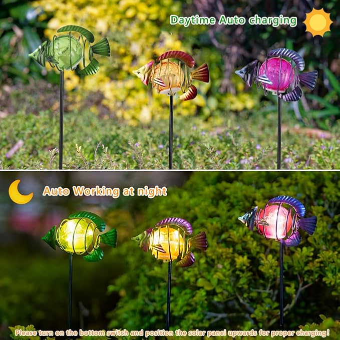 Outdoor Garden Solar Lights3Pack Decorative Solar Lights for Garden Decor Tropical Fish Backyard DecorLed Solar Lights with Stakes for Yard Landscape Patio(21.3''H)
