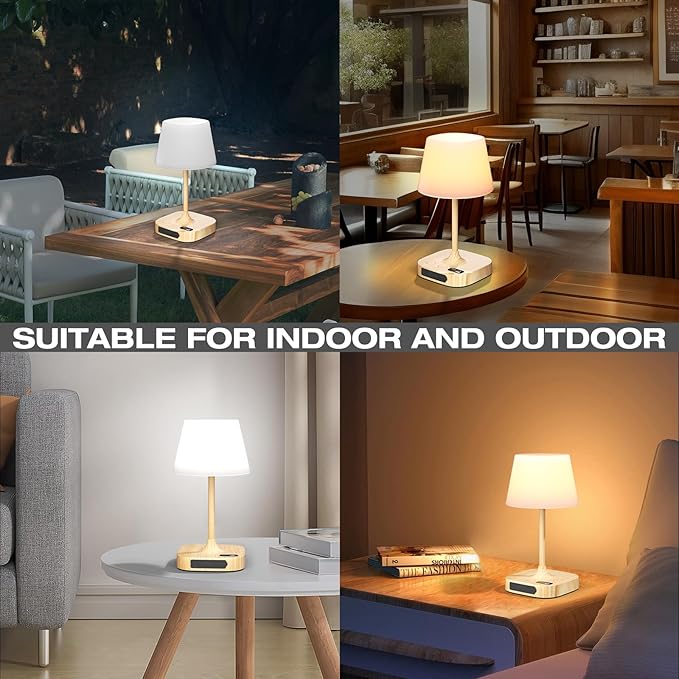 Lightbiz Outdoor Table Lamp Shower Lamp with 8000mAh Cordless Rechargeable Battery IP55 Waterproof 3 Colors &amp 5 Brightness Dimmable LED Display Bath Lamp for CampingBedroomPatioBathroom(Woo