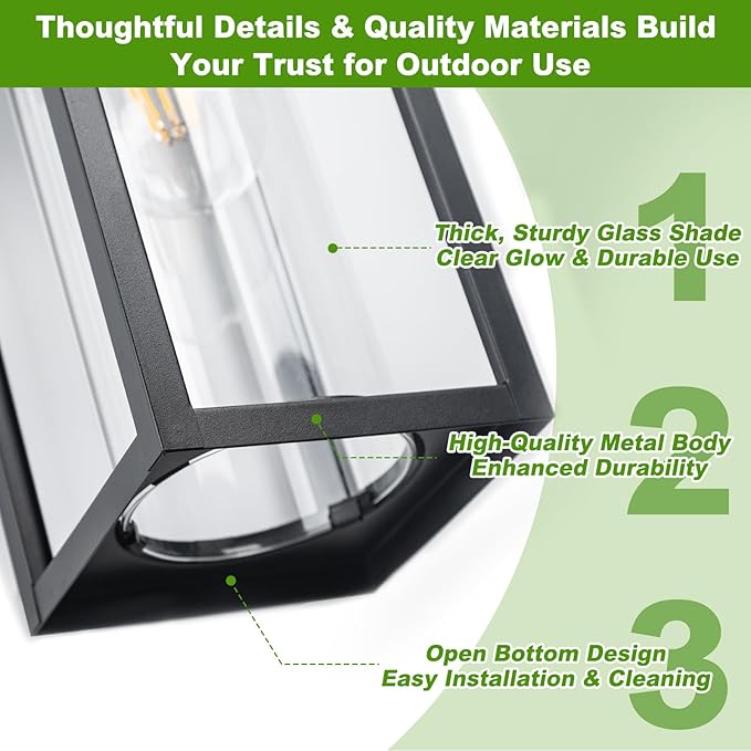 20inch Large Outdoor Wall Lights - 2 Packs Modern Black Exterior Light Fixture with Clear Glass Shade Waterproof Porch Lighting for House Farmhouse Sconces Lantern for Front Door Garage
