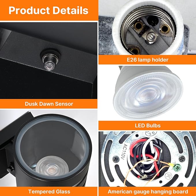 Dusk to Dawn Wall Light 4 Pack Modern Outdoor Wall Lights with LED Bulbs Cylinder Black Porch Light Fixture Wall Mount Up and Down Lighting Outdoor Wall Sconce for House Porch Door