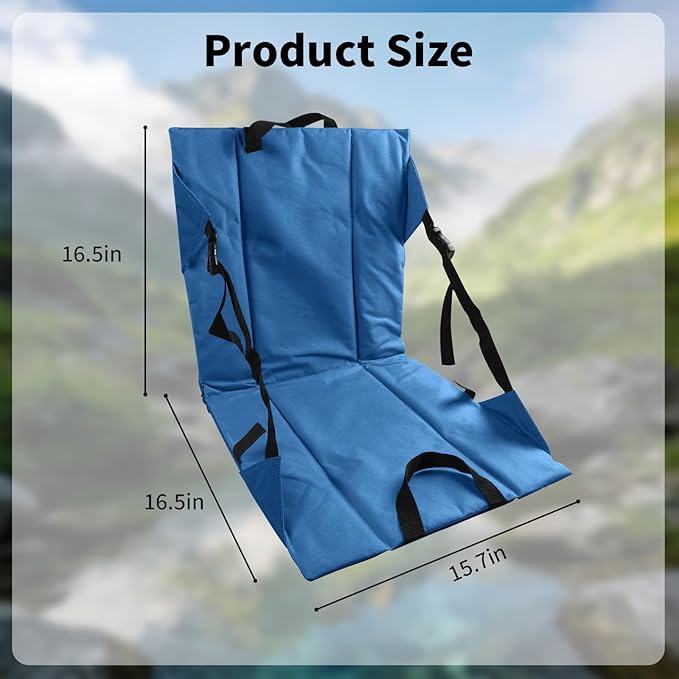 Folding Stadium Seat Cushion with Backrest Portable Bleacher Pad for Camping Fishing15.8'' x 16.5''Lightweight Chair with Backrest for Outdoor Sports and Concerts (Blue)