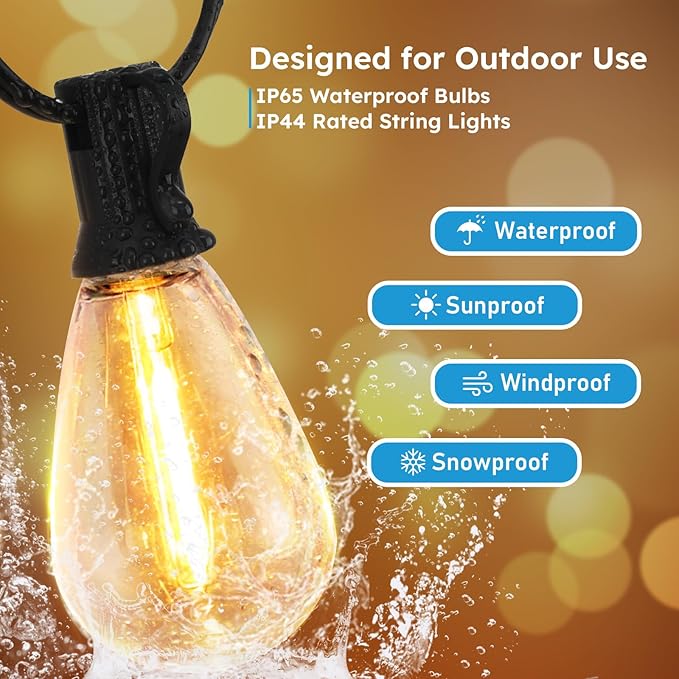 LED Outdoor String Lights 300FT Waterproof Patio Lights with 92 Shatterproof S11 Plastic Bulbs 2700K Warm White Edison Hanging Lights for Backyard Garden Porch Bistro