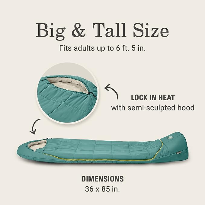 Coleman Big Bay 0/20/40°F Cold-Weather Sleeping Bag Adult Mummy Sleeping Bag with Headrest Foot Ventilation &amp Storage Sack Big &amp Tall Options