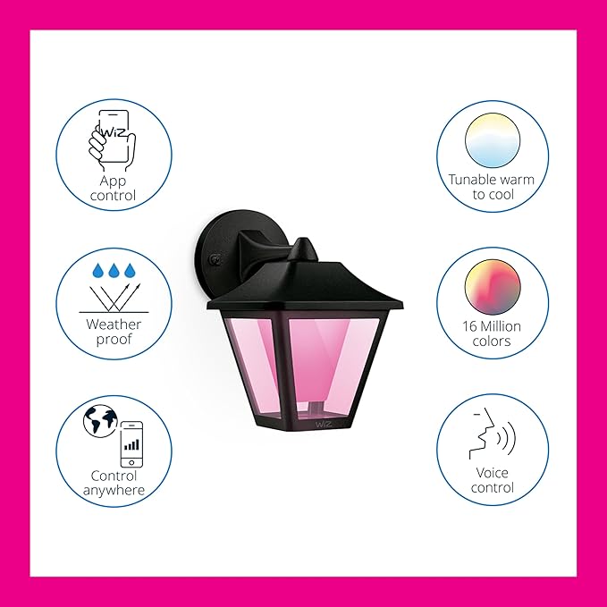 WiZ Connected Classic Outdoor Wall Light 16 Million Colors Compatible with Alexa Google Assistant Bluetooth Compatible No Hub Required