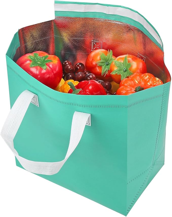 PATIKIL Insulated Take Away Bags 25 Pcs Insulation Cooler Bag Grocery Thermal Bags 11.8 x 7.9 x 12.6 Inch for Hot Cold Frozen Food Delivery Mint Green