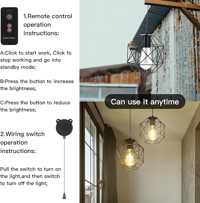 Solar Pendant Lights Outdoor Shed Light Solar Powered Gazebo Lights Outdoor Chandelier Hanging LightsSolar Lights Indoor with Pull Cord for Home Chicken Coop Barn Garage Storage
