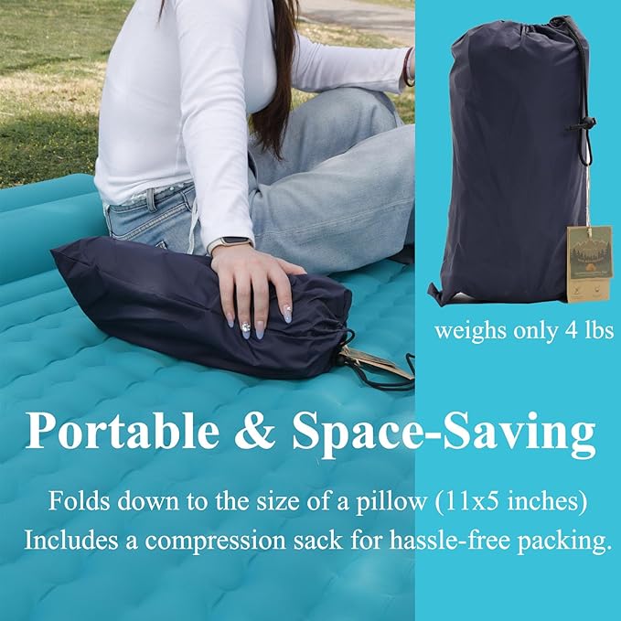 HI FINE CARE Inflatable Double Sleeping Pad for Camping 2 Person Air Mattress Self-Inflating Camp Pad Extra Thick &amp Lightweight Ultimate Comfort for Two Campers