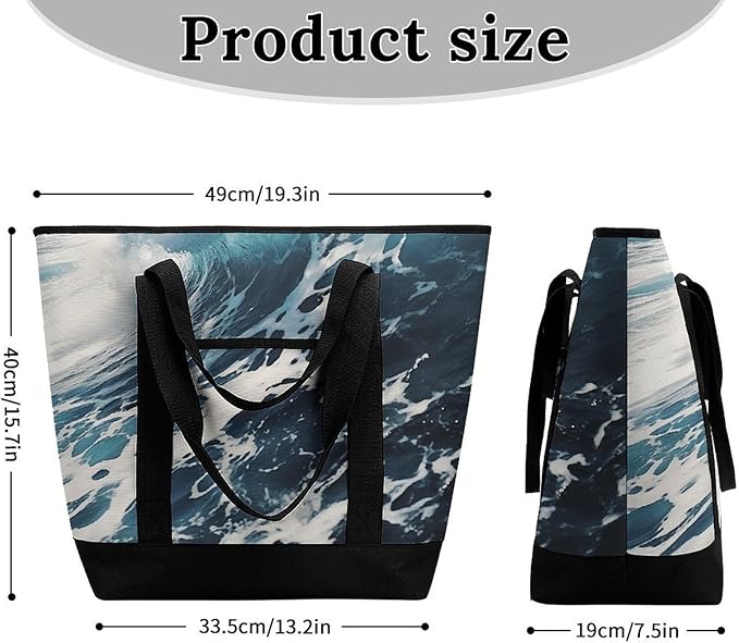 Insulated Shopping BagLarge Reusable Cooler Bags Beach Foam Wave Printed Foldable Shopping BagTravel Waterproof Shoulder Bag