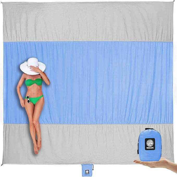 WEKAPO Beach Blanket Sandproof Waterproof Extra Large Beach Mat Oversized &amp Compact Sand Free Quick Drying Beach Essentials for Vacation Cruise Picnic &amp Camping with Stakes