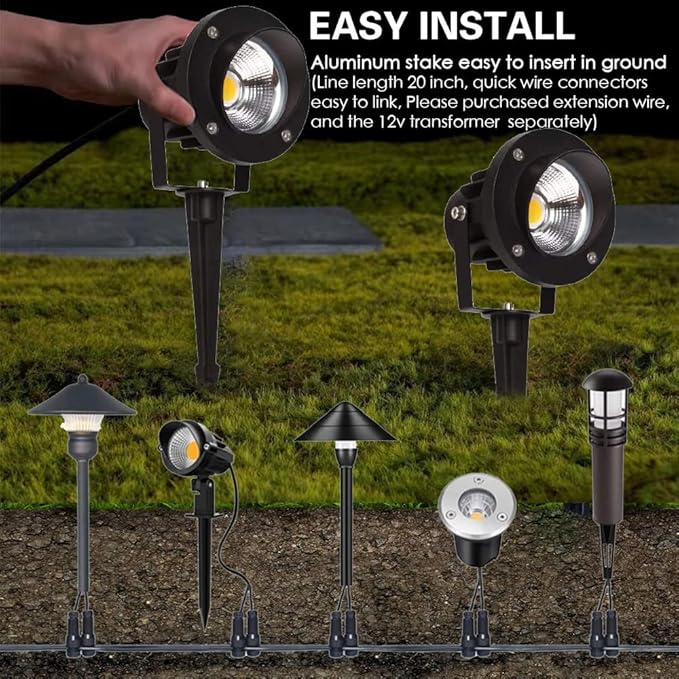 EAGLOD 20W Led Spotlights Outdoor Landscape LightsLow Voltage Led Landscape Lighting 12V ~24V AC/DC Waterproof Landscape Spotlights with Stake for Tree Flag Lights 3000K Ultra Warm White (4Pack)