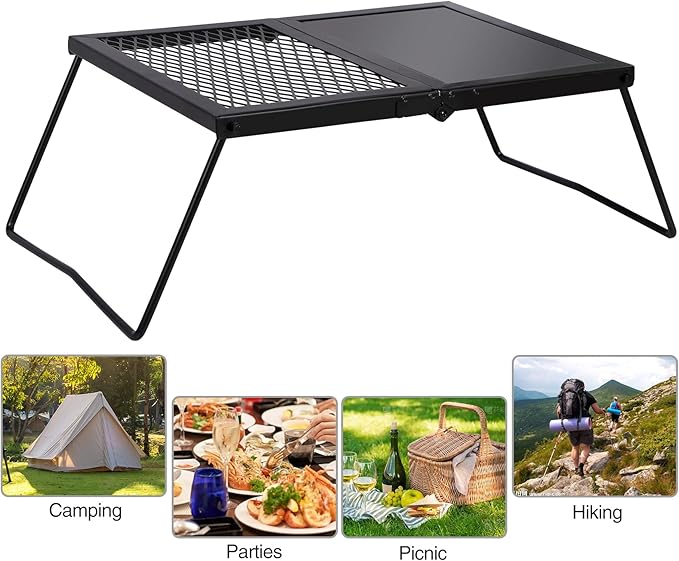 REDCAMP Folding Campfire Grill Heavy Duty Steel Grate Portable Camp Fire Cooking Racks and Griddle for Outdoor Versatile Campfire Cooking