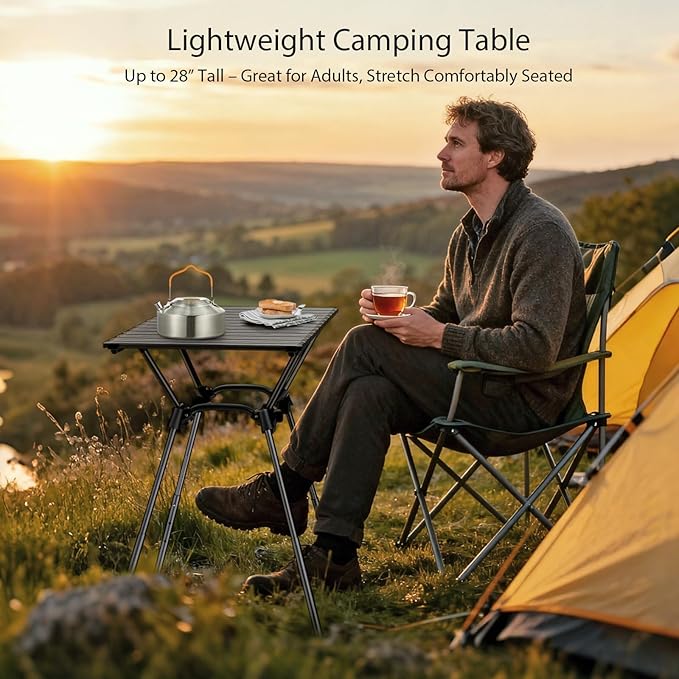 Anbte 3ft Roll Up Camping Table Max 27.5 4 Adjustable Heights Aluminum Camping Table Foldable Waterproof with Carrying Bag Lightweight for Garden Picnic Outdoor Travel Beach 35” X 16” Black