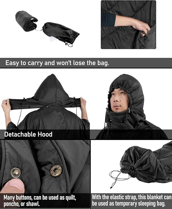 iClimb 1 Hooded 3M Thinsulate Insulation Warm Blanket and 1 Anti-Sinking Large Feet Chair Bundle Ultralight Compact for Adults Outdoor Backpacking Hiking Camping Beach Concert Sporting Events