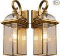 Brass Rustproof Outdoor Wall Sconces 2-Pack - All-Weather Waterproof Porch Lanterns with E26 Socket Front Door Exterior Lights for Yard Entryway