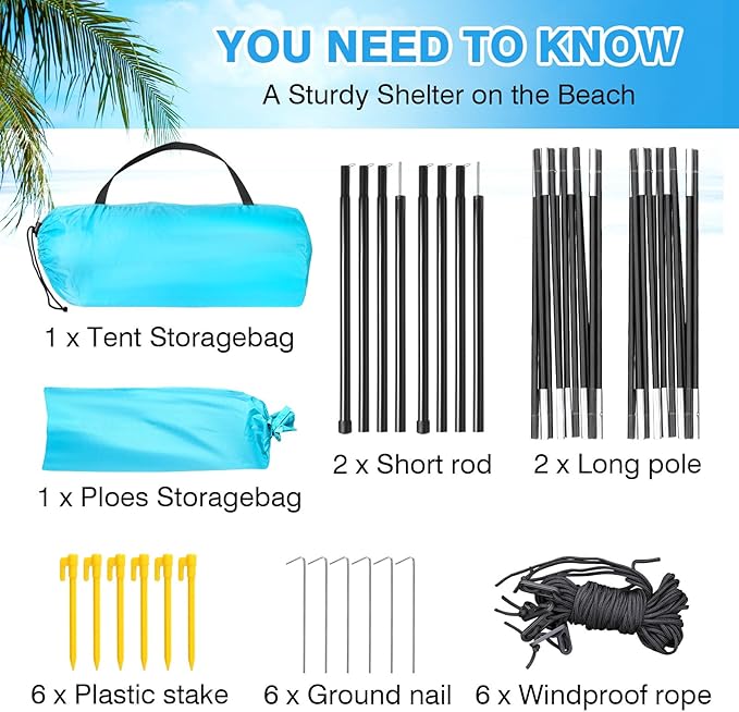 DLUCKY Beach Tent for 1/2/3/4/5/6 PersonAnti-UV Portable Sun Shade ShelterUPF 50+Both Sides Extendable FloorExtendable Awningwith 2 Ventilating Mesh WindowsLightweight &amp Easy Setup.