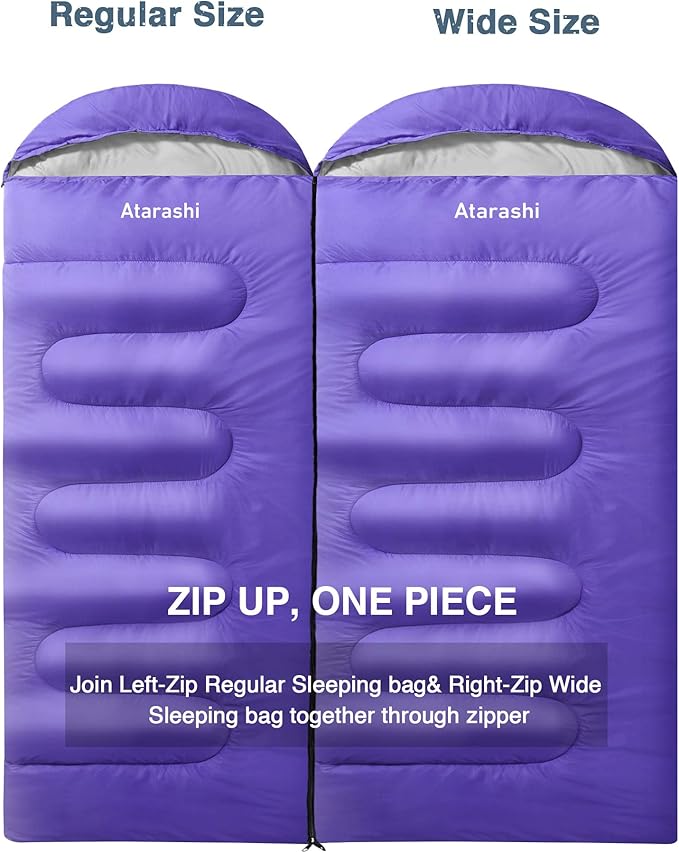 Atarashi Camping Sleeping Bag- 4 Seasons for Adults Light Warm Extra-Large with Compression Sack- Great for Hiking Backpacking &amp Outdoor Adventures