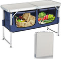 BIVVI 4 FT Folding Camping Table with StorageFold-in-Half Picnic Table Portable Camp Kitchen Party Table3 Height AdjustableRectangular Card Table for Outdoor Picnic BBQ Backyard BeachWhite 4 FT