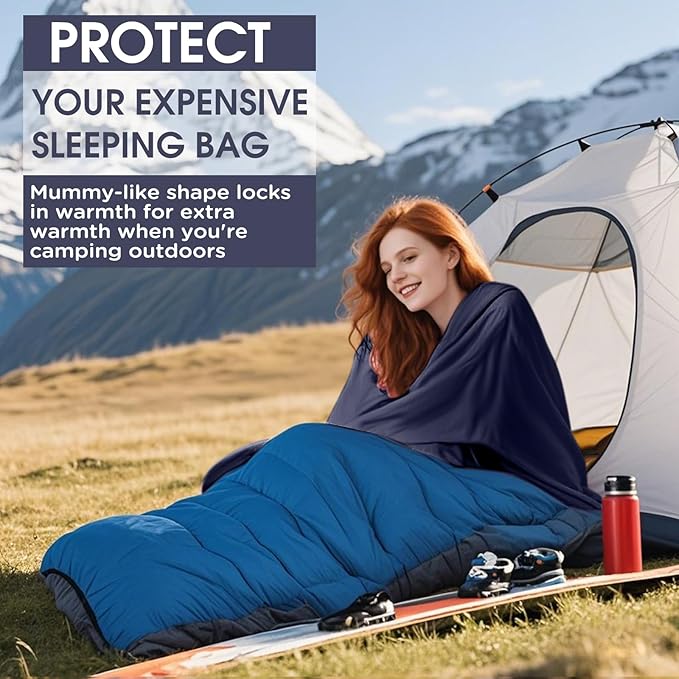Ultralight Sleeping Bag Liner - 5.3 oz Washable Adult Sleep Sack &amp Travel Sheets Self Tan Sleep Sack with Two-Way-Zipper for Backpacking Hotel Camping Travel