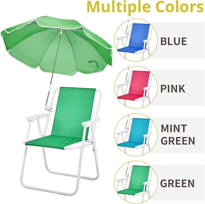 Beach Chair with Umbrella Outdoor Folding Camping Chairs for Adults Lightweight Portable Camp Chairs for Travel Picnic Concert Poolside Park Fishing Backyard Outdoor ActivitiesGreen