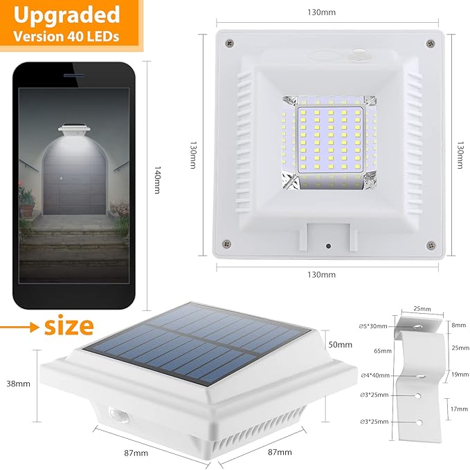 UniqueFire Outdoor Solar Gutter &amp Fence Lights 40 LEDs Waterproof Security Lamps for Eaves Garden Landscape Walkway (6PCS White Cold Light)