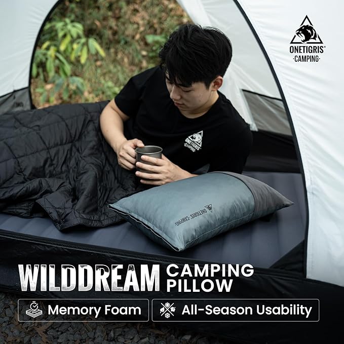 ONETIGRIS Wilddream Camping Pillow Shredded Small Memory Foam Pillow Compact Easy Clean Comfortable for Backpacking Travel and Car Trips 4 Season Use