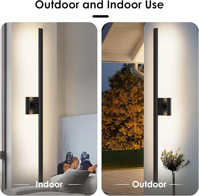 BesLowe 2-Pack 46.88inch Long Outdoor Wall Lights Modern LED Exterior Lighting Fixtures Wall Mount Waterproof Porch Lights Outdoor Wall Sconces Black Outside Lights for House Front Door Garage