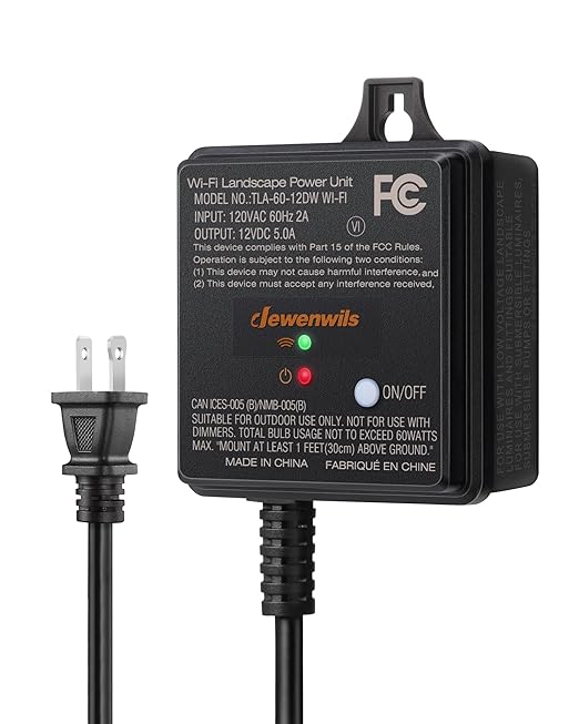 DEWENWILS 60W WiFi Low Voltage Transformer 120V AC to 12V DC Smart Outdoor Low Voltage Landscape Transformer with Timer Work with Alexa &amp Google Home Weatherproof for Landscape Lights ETL Lis