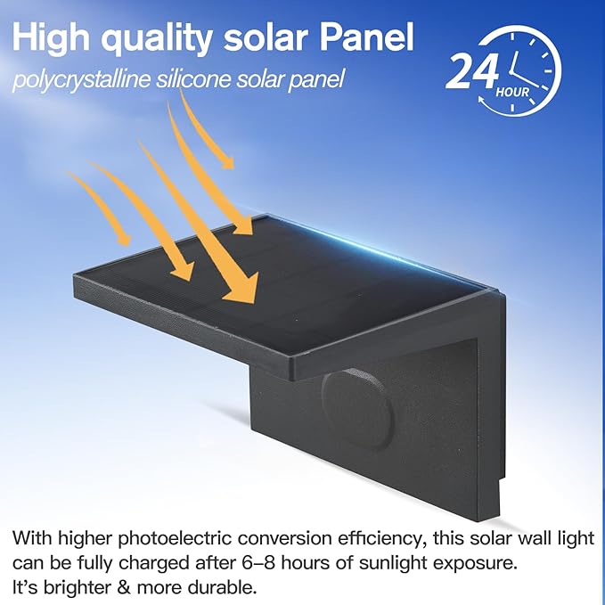 Solar Sconce Lights Outdoor Waterproof Modern Solar Wall Lights Outdoor Luxury Aluminum Model Wireless Porch Patio Wall Light Fixture Automatic Light On Off Black