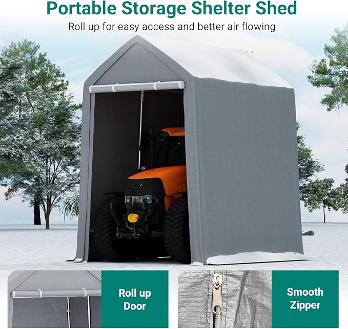12×12 ft Outdoor Storage Sheds Portable Storage Shelter Shed with Roll up Zipper Doors Waterproof Outside Utility Shed Garage Tent for Motorcycle Bicycles and Camping Tools