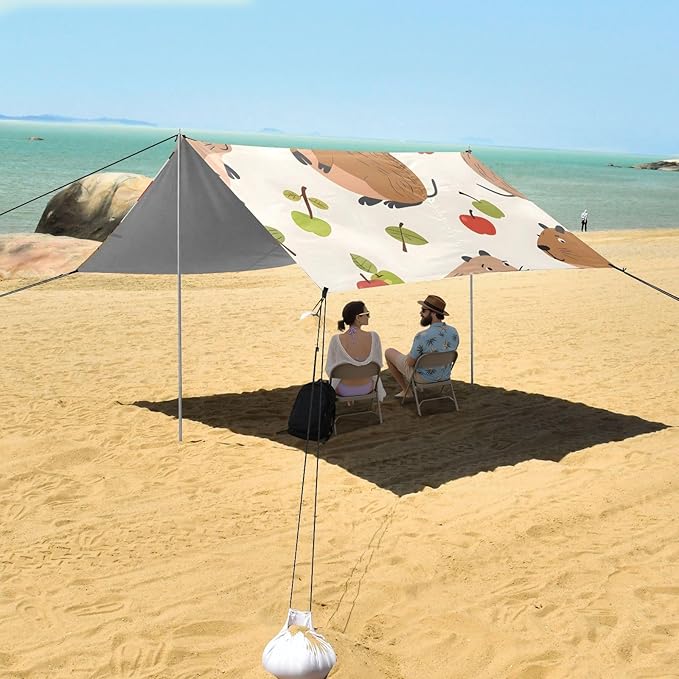 Capybara Green Apple Camping Sun Shelter Beach Tent Portable Beach Sun Shade Outdoor Canopy for Camping Trips Fishing Picnic