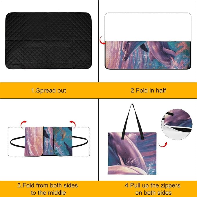 Zipper Dolphins Art Style Picnic Mat Suitable for Travel Camping Park Or Home Use