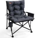 EVER ADVANCED Padded Oversized Folding Camping Chair for Adults Heavy Duty Lawn Chair with Side Pockets Portable Collapsible Quad Chair for Outside Support Up to 500lbs Black