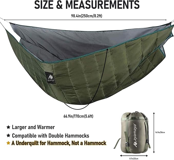 AYAMAYA Single &amp Double Hammock Underquilt Full Length Big Size Under Quilts for Hammocks Camping Backpacking Essential Winter Cold Weather Warm UQ Blanket Bottom Insulation
