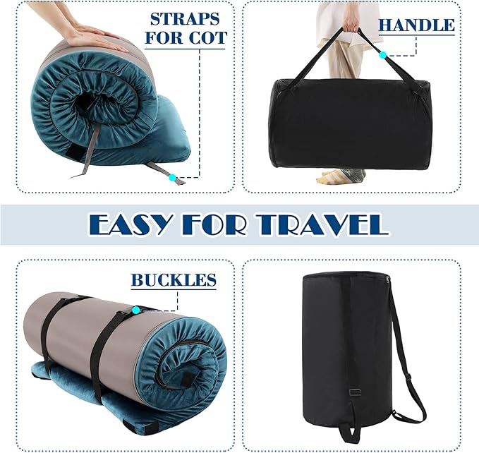 Foam Camping Mattress - Roll Up Sleeping Mat for Cot Foam Sleeping Pad for Camping with Cover for Kids Adults Portable Camping Mat Camping Pad for Bed Car