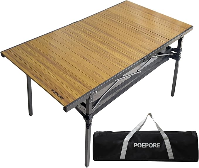 Large Folding Camping Table Aluminum with Storage for 4-6 People 55X27.5 Roll Up Tall Outdoor Portable Table Lightweight with Carry Bag for Picnic BBQ Backyard Beach