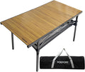 Large Folding Camping Table Aluminum with Storage for 4-6 People 55X27.5 Roll Up Tall Outdoor Portable Table Lightweight with Carry Bag for Picnic BBQ Backyard Beach