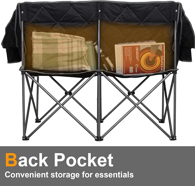 Romswi Double Camping Chair2 Person Camping Chair Oversized Folding LoveseatHeavy Duty Camping Couch &amp Outdoor Sofa with Cup HoldersSupports 750LBS