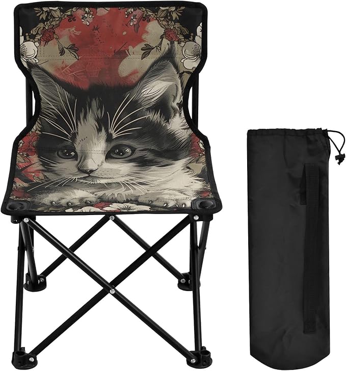 Elegant Cat Portable Camping Chairs Folding Chair - Durable Oxford Fabric Lightweight Iron Frame Easy Fold Design - Ideal for Outdoor Activities Camping Fishing and Travel