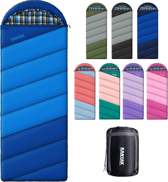 Cotton Flannel Lined Sleeping Bag for Adults Teens Kids Cold Weather &amp Warm 3 Seasons Lightweight Compact Camping Essentials Equipment Hiking Outdoor Travel