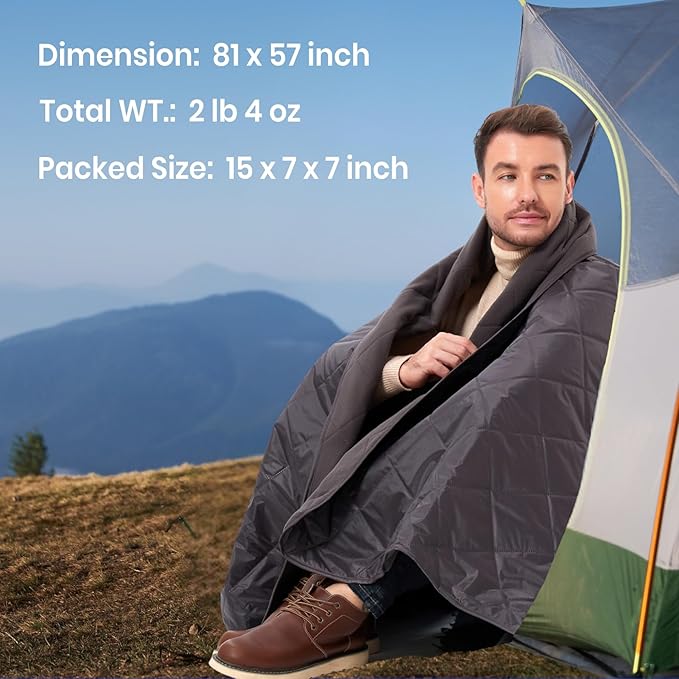 4-in-1 Large Outdoor Blanket - Waterproof &amp Windproof Thickened Warm Fleece Camping Blanket for Stadium Hiking Sporting Events - 81x57 Packable (Dark Gray)