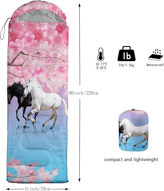 QOOMO Axolotl Cute Camping Sleeping Bags3 Season Warm &amp Cool WeatherLightweightWaterproof Sleeping Bags for Adults &amp KidsTravelingand Outdoors