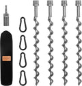 11.5 Ground Anchors Screw-in 4-Pack Heavy Duty Tent Stakes with Carabiners and Power Nut Driver Drill Bit Steel Earth Anchors for Camping Tents Swing Sets Securing Animals Sheds and Trampolines
