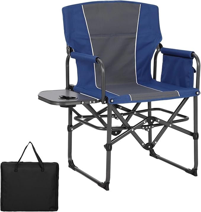 Oversized Camping Directors Chair Portable Folding Lawn Chairs for Adults Heavy Duty with Side Table Outdoor Foldable Camp Chair with Pocket for Beach Fishing Picnic